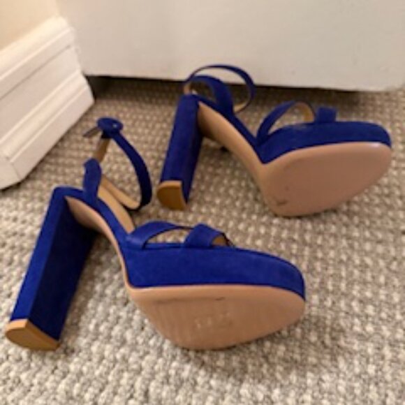 Gianvito Rossi Royal Blue Suede Ankle strap platform heels - Picture 4 of 6